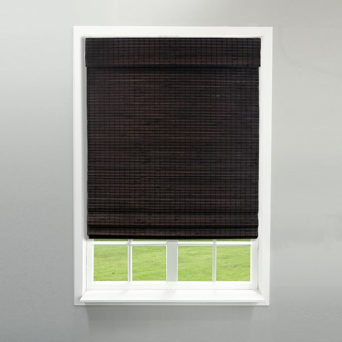 Radiance Cordless Bamboo Roman Shades for Windows - Flatweave Bamboo Blinds for Reduce Bright Light - Easy to Lift & Fold Up Window Shades - Espresso - 31 in. W x 64 in. L - (2208832E)