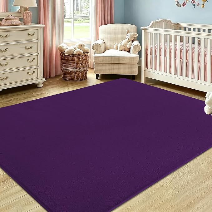 qulint Dark Purple Area Rug for Living Room, 5x8 Modern Bedroom Carpet Soft Thickened Memory-Foam Indoor Washable Rug, Minimalist Solid Non Slip Carpet for Boys Girls Kid Room Dorm Home Decor