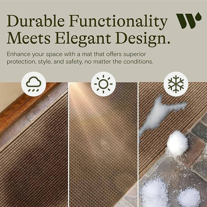 WaterHog Squares Front Door Mat Indoor Outdoor Entrance, Absorbent All-Weather Doormat with Non-Slip Rubber Backing, Dirt & Moisture Trapper, Low Profile, Easy Clean, Made in USA, 22"x60" Camel