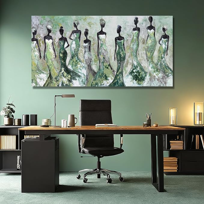 Dolidoteart Black Women Canvas Wall Art, Large Wall Decor for Living Room, Green White Women Wall Art Print for Bedroom Office, Modern Canvas Art, 29x58 Inch