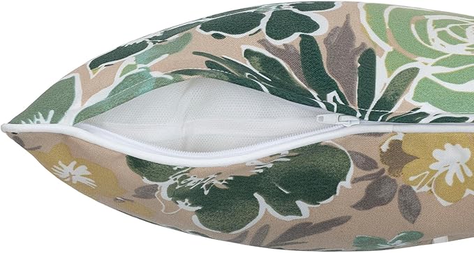 Magpie Fabrics Set of 2 Lumbar Throw Pillow with Insert 12x20 Inch, Outdoor Rectangular Waterproof Home Decorative Toss Cushion for Patio Garden Car Office - Green Floral