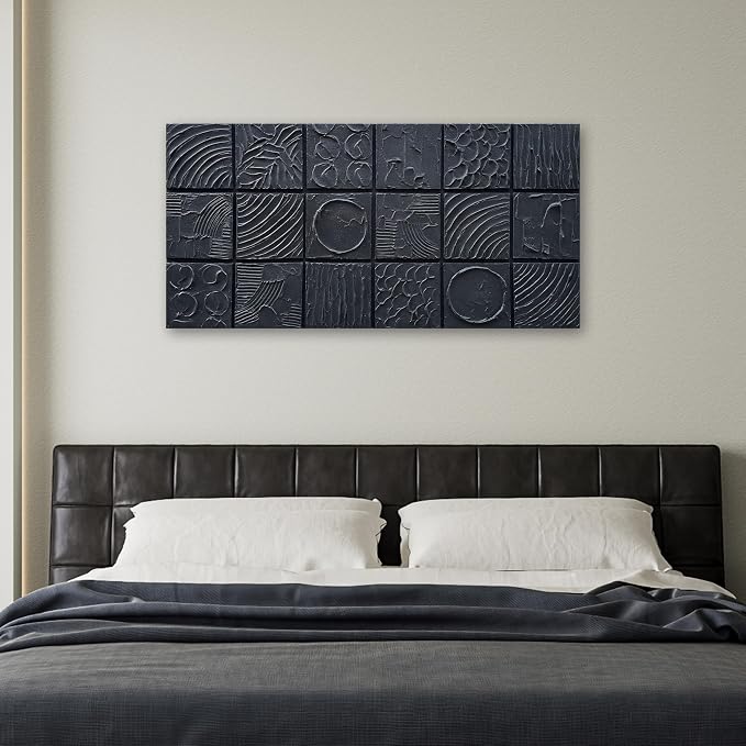 NANKAI Art Hand-Drawn 48x24 inch Pure Black Textured wall Decoration Painting. Modern Abstract Oil Painting. Suitable for wall Decoration in Living Rooms, bedrooms and corridors
