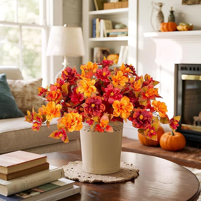 INXUGAO Fall Flowers Artificial for Outdoors Decoration, 2PCS Fake Fall Flowers for Outdoor Planters, Autumn Faux Hibiscus UV Resistant No Fade for Home Porch Patio Garden Balcony Yard Indoor Decor