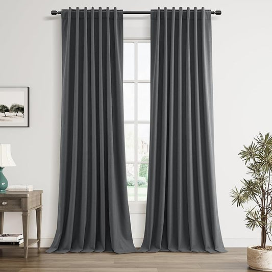Guken 100% Blackout Curtains 102 Inch Length 2 Panels Set for Living Room Bedroom Back Tab Thermal Insulated Black Out Linen Drapes Room Darkening Blazer Grey,52x102