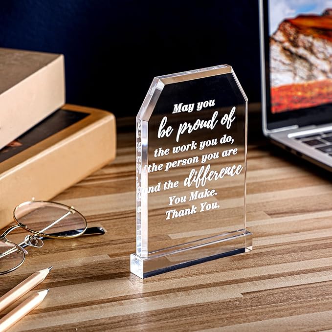 Yinder Thank You Gifts for Women Appreciation Gifts for Coworker Employee Nurse Teacher Leader Boss Inspirational Quotes Acrylic Desk Decor for Home Office Farewell Retirement
