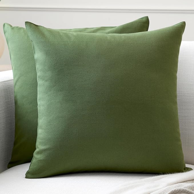 Encasa XO Throw Pillow Covers 24x24 in Set of 2 Leaf Green | No Inserts | Cotton Pillow Covers for Living Room, Bed, Sofa, Couch | Decorative Cushion Covers with Improved Zipper