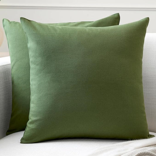 Encasa XO Throw Pillow Covers 24x24 in Set of 2 Leaf Green | No Inserts | Cotton Pillow Covers for Living Room, Bed, Sofa, Couch | Decorative Cushion Covers with Improved Zipper