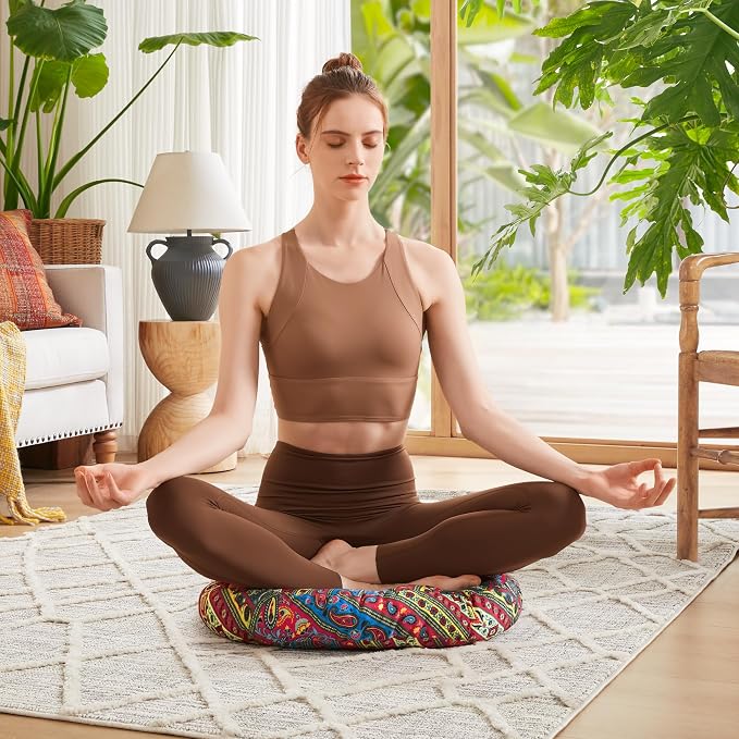 Codi Meditation Floor Pillow, Boho Pillows Seating for Adults and Teens, Large Cushion for Yoga Living Room Tatami Sitting, Memory Foam Added, 22x22 Inch Pack of 2, Round - Multi Blaidiere