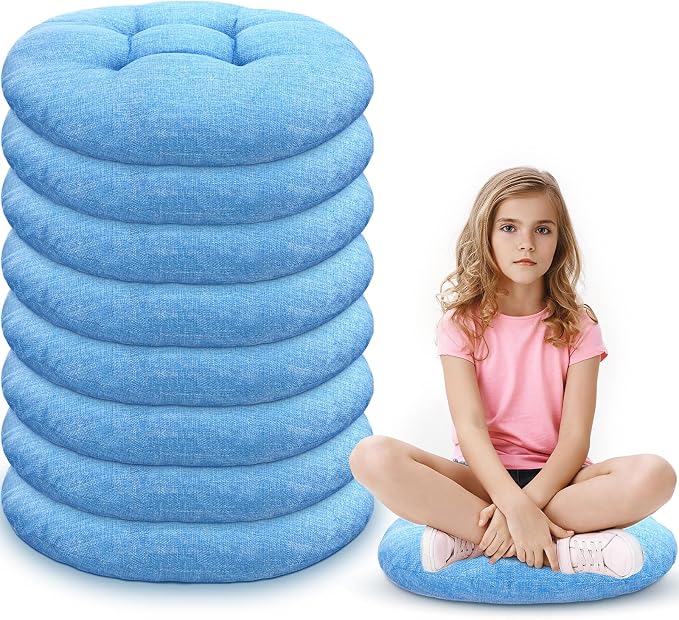 Fumete 8 Pcs 16 Inch Floor Cushions Pillow for Kids Bulk Classroom Round Flexible Seating Floor Cushions for Students Home Daycare School Reading Corner Yoga Meditation Picnic (Sky Blue)