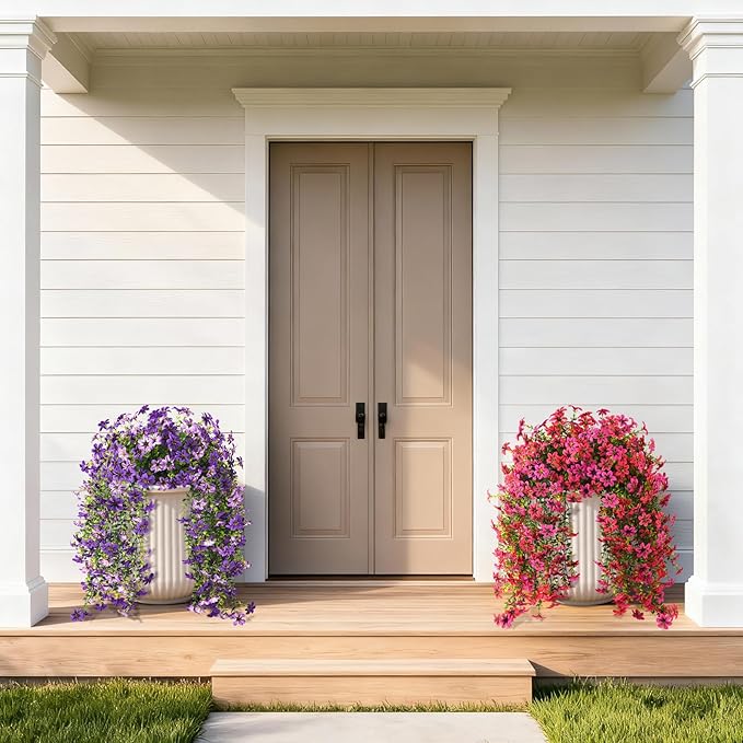 ZFProcess Artificial Hanging Flowers Plants for Outdoor Spring Summer Decoration, 2PCS Faux Silk Daisy UV Resistant Look Real for Outside Home Indoor Planter Porch Garden Yard Decor(Rose Red Fuchsia)
