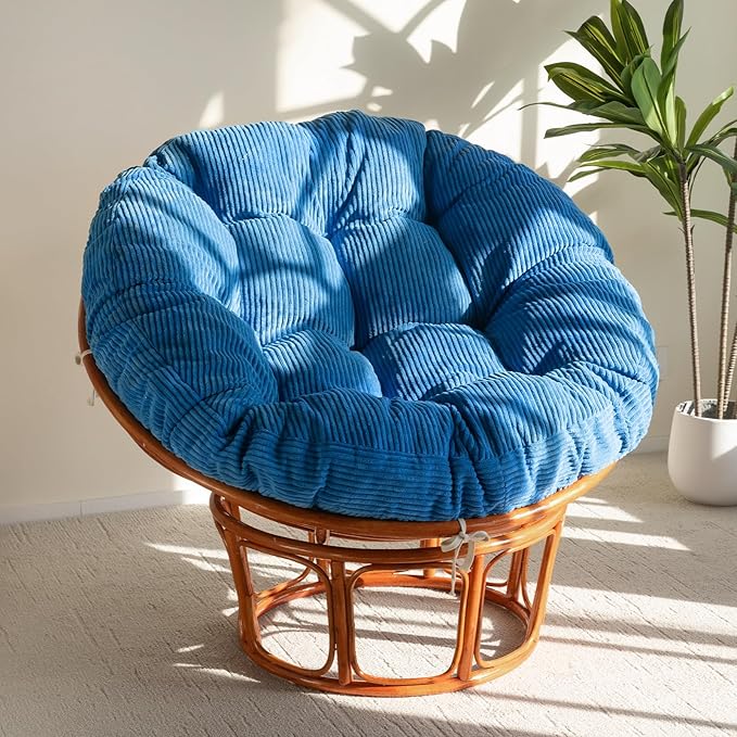 HIGOGOGO Papasan Chair Cushion with Corduroy Cover (Without Chair), 48 x 48 Inch Supportive Cushion, Overstuffed Chair Cushion,Navy