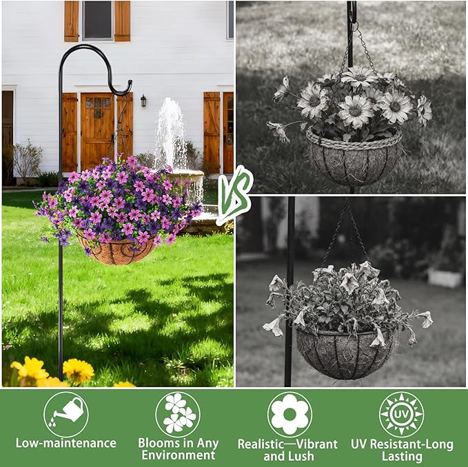 Artificial Flowers Fake Hanging Baskets for Outdoor Spring Summer Decoration, 12 Bundles Faux Hanging Plants UV Resistant, Realistic Silk Flowers for Outside Planters Porch Patio Balcony Yard Garden