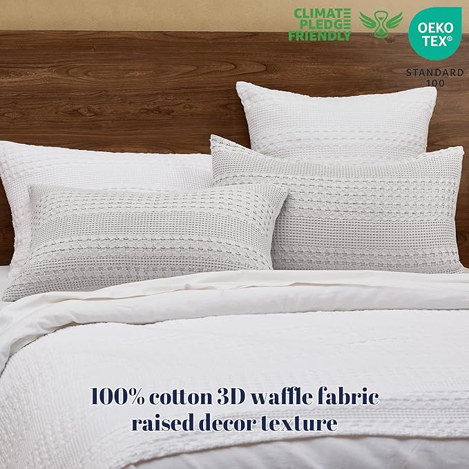 PHF 100% Cotton Waffle Pillow Shams Queen Size, 2 Pack 20" x 30" Soft Skin-Friendly Pillowcases, No Filling, Aesthetic Woven and Breathable Waffle Weave Pillow Case Covers for Bed, Light Grey