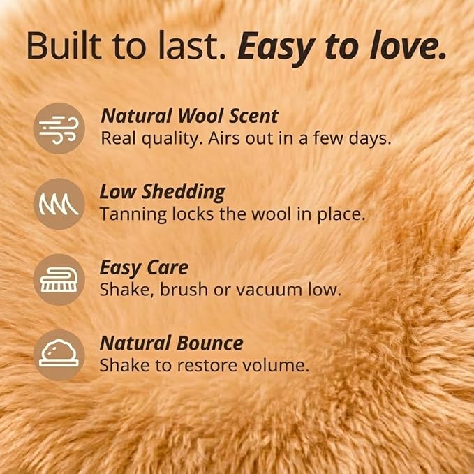 Quad Sheepskin Area Rug 4x6 Ft – 100% Genuine Lambskin – Soft & Fluffy Light Beige Rug for Living Room or Bedroom – Made in Argentina
