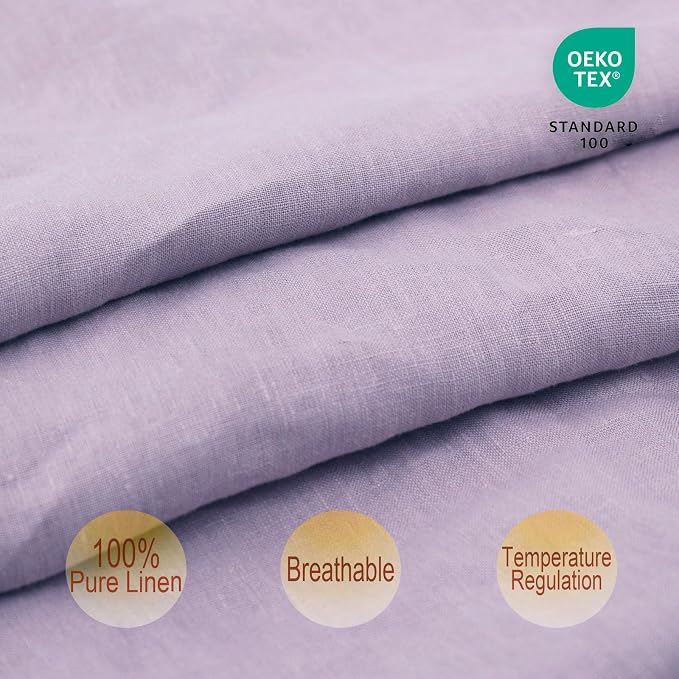 Grey Violet Ruffles Linen Pillowcase, 100% French Linen Pillow Cover, Twin Size 1 Piece Farmhouse Shabby Chic Pillow Case, 20''x26'' Pillowcase with Decorative Ruffle Envelope Closure