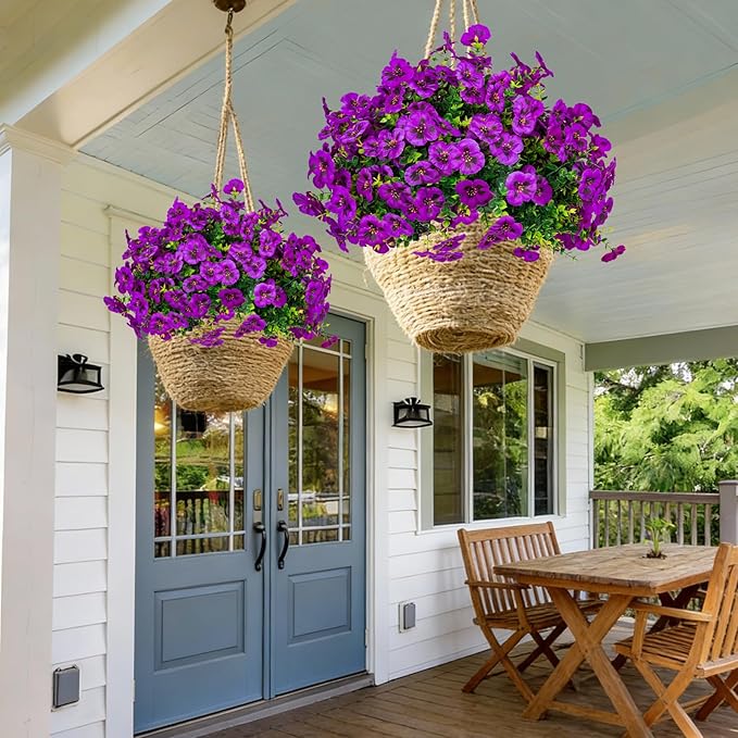24 Pcs Artificial Fake Pansy Flowers for Outdoor,Faux Silk Plants Flowers UV Resistant Pansies Spring Flowers for Planter Front Door Porch Yard Patio garden Window Box Home Decor(Light Purple)