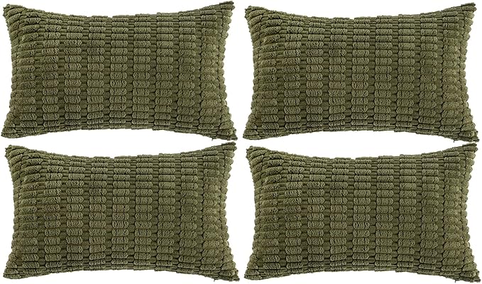 Fancy Homi 4 Packs Decorative Throw Pillow Covers for Living Room Couch Bed, Modern Farmhouse Boho Home Décor Accent Cushion Case, 24" x 12" (Pack of 4), Moss Green