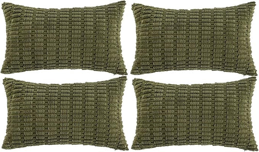 Fancy Homi 4 Packs Decorative Throw Pillow Covers for Living Room Couch Bed, Modern Farmhouse Boho Home Décor Accent Cushion Case, 24" x 12" (Pack of 4), Moss Green