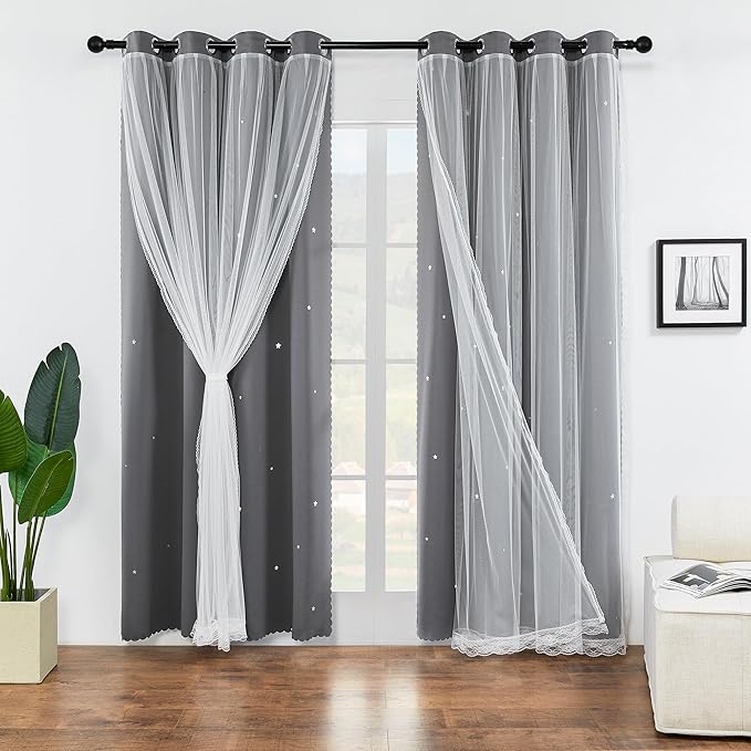 XiDi Black Out Curtains for Bedroom, Curtains for Girls Bedroom Decor, Kids Curtains 2 Panel Set, Blackout Curtains for Living Room Curtains 84 inches Long 2 Panel Grey