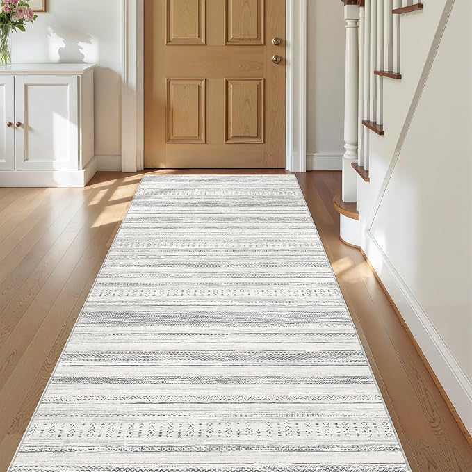 Tortania Area Rug 2x6 Runner Rugs - Washable Soft Neutral Boho Moroccan Farmhouse Rug Indoor Floor Carpet for Living Room Bedroom Kitchen Entryway Under Dining Table Home Office Decor - Light Grey