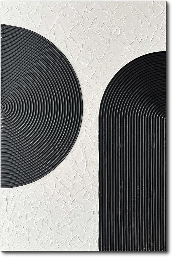Creespi Black and White Wall Art 24x36 inch,Hand Painted Abstract Textured Wall Art Oil Painting,Modern Minimalist Canvas Art Painting for Wall Decor