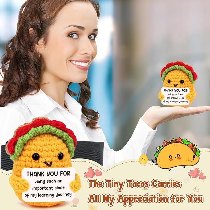 LuoHere Valentines Appreciation Gifts for Teacher Women Boss Leader Mentor- Cool Teachers Birthday Day Gifts Thank You Coworker Manager Christmas Small Handmade Crochet Taco