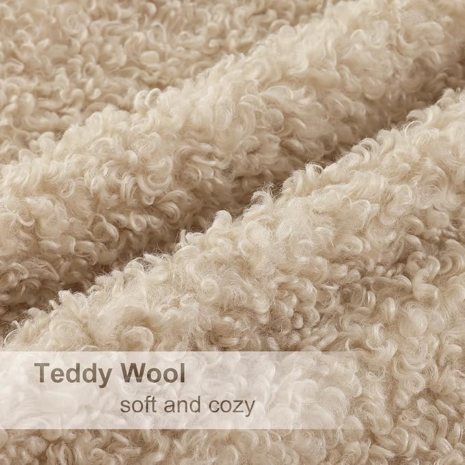 decorUhome Pack of 2 Throw Pillow Covers 22x22 Inch, Faux Fur Decorative Sherpa Pillow Covers Fuzzy Accent Soft Sheepskin Fleece Pillow Cases for Couch Living Room Bed, Neutral Oatmeal