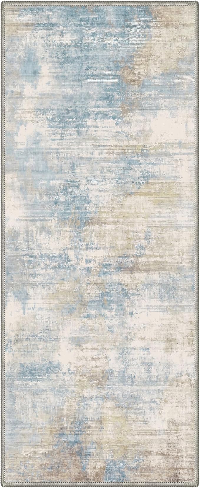 BEIMO 2X5 Runner Rug for Hallway Kitchen, Machine Washable Runners Rug for Entryway, Soft Modern Abstract Throw Rugs, Low Pile Floor Cover with Non Slip Backing, Dusty Blue Beige
