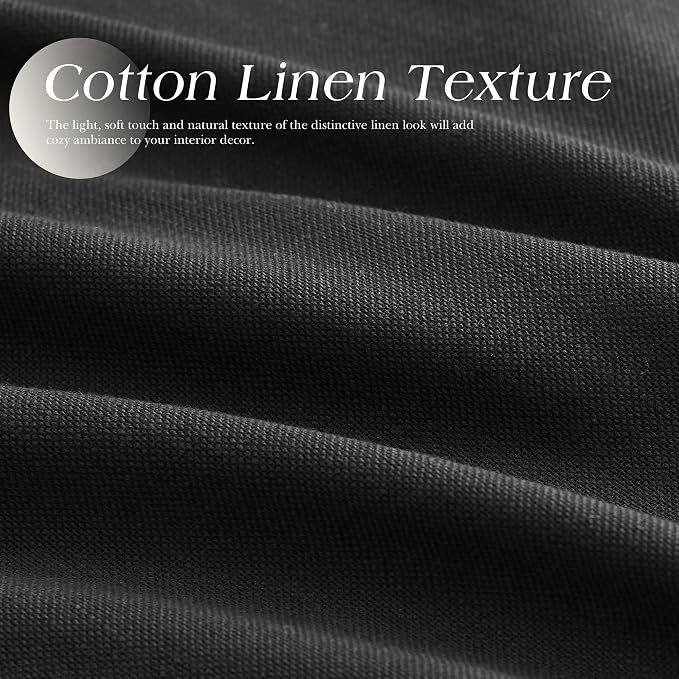 Black Linen Curtains 90 Inch Long for Living Room Bedroom Modern Rustic Elegant Minimalist Sunlight Filtering Curtain Grommet Textured Semi Sheer Window Drapes for Dining Room Office 52X90, 2 Panel