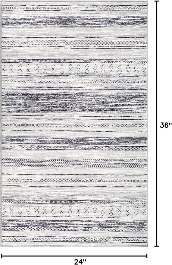 Tortania Area Rug Living Room Rugs - 2x3 Washable Soft Neutral Boho Moroccan Farmhouse Mat Indoor Floor Carpet for Bedroom Hallway Entryway Kitchen Home Office Decor - Grey