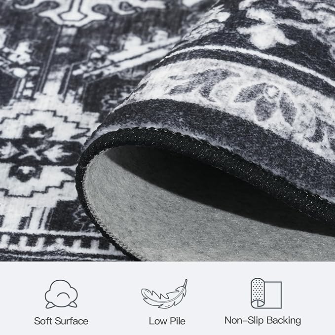 Lofus 8x10 Area Rug for Living Room,Black Washable Area Rugs with Non-Slip Backing,Soft Boho Carpets for Bedroom Dining Room Home Office Indoor Nursery