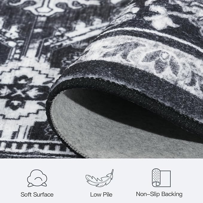 Lofus 5x7 Area Rug for Living Room,Black Washable Area Rugs with Non-Slip Backing,Soft Boho Carpets for Bedroom Dining Room Home Office Indoor Nursery