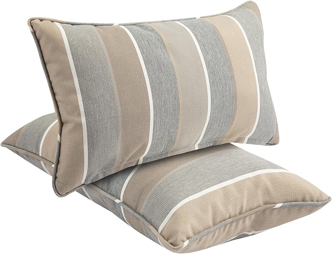 FUNHOME Waterproof Outdoor Lumbar Pillow Covers Set of 2,Home Decor for Garden Patio Furniture,Couch,Sofa 12"x20" Inch Decorative Pillows Cover Only,NO Insert(Gray Stripe)