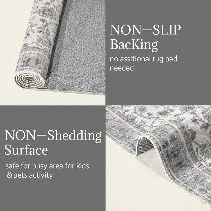 Machine Washable Hallway Runner Rug: 2'x6' Kitchen Rugs Soft Non-Slip Low Pile Vintage Boho Carpet Runners for Indoor Entryway Kitchen Bedside Bedroom Bathroom Farmhouse Decor