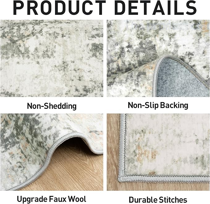 9x12 Area Rugs Washable Rug: Modern Abstract Living Room Rug Soft Anti-Skid Thin Carpet Indoor Floor Non-Shedding Carpets for Bedroom Dining Room Farmhouse Nursery Home Office Grey Brown