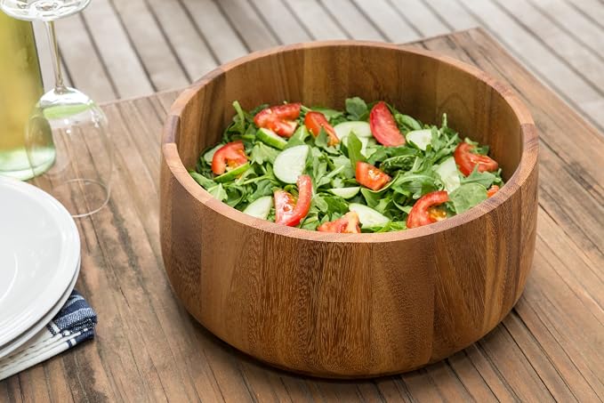 Ironwood Gourmet Acacia Wood Salad Bowl, 12.5" x 5" Tulip Style Fruit and Salad Bowl