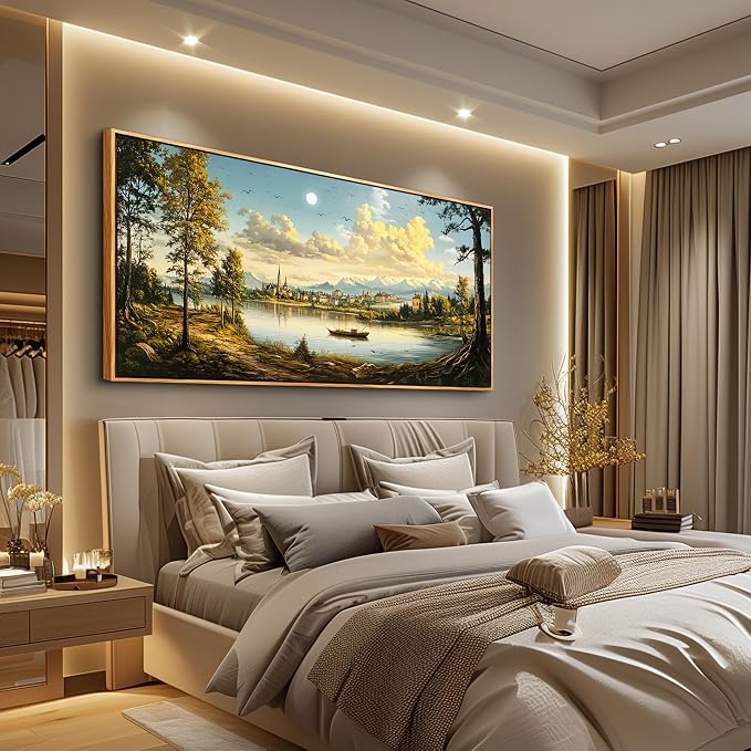 XIGUANGART Large Framed Wall Decor, Landscape Wall Art, Ocean Nature Wall Art, Mountain Forest Canvas Art Prints,Vintage Rustic Farmhouse Wall Decor Paintings for Living Room Bedroom Kitchen 60"X30"