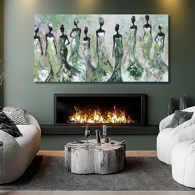 Dolidoteart Black Women Canvas Wall Art, Large Wall Decor for Living Room, Green White Women Wall Art Print for Bedroom Office, Modern Canvas Art, 29x58 Inch