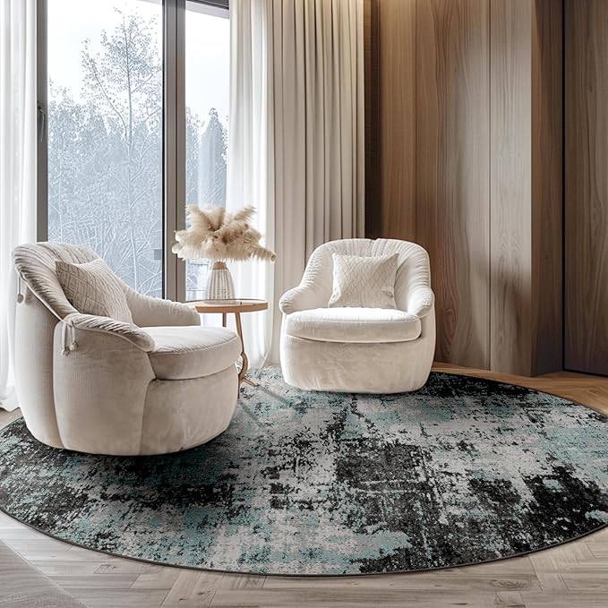 RELEANY Washable Area Rugs 8ft Non-Slip Modern Abstract Soft for Living Room Entryway Bedroom Nursery, Print Pattern, Blue Black Teal