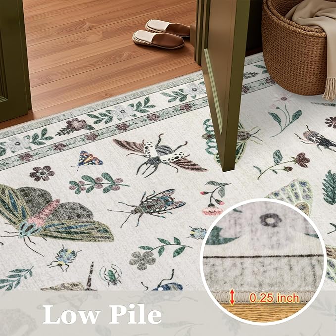 9x12 Area Rugs Living Room Rug: Vintage Washable Rug Floral Soft Carpet Indoor Floor Non-Slip Boho Stain Resistant Large Carpets for Bedroom Kids Nursery Dining Room Farmhouse Home Office Beige