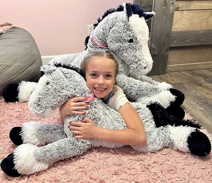 MaoGoLan Large Horse Stuffed Animal for Boy, Big Horse Plush Toy for Girl, Ridable Stuffy Pony for Kid, Stuffed Pony Plush Pillow for Easter Birthday Gifts or Party Favor, 33 inches, Gray
