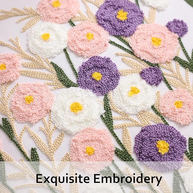 Spring Floral Pillow Covers 18x18 Inch Set of 2 Cotton Embroidery Farmhouse Throw Pillow Cover Outdoor Garden Cushion Case Summer Decorations for Home (Purple and Pink Flower,18"x18")