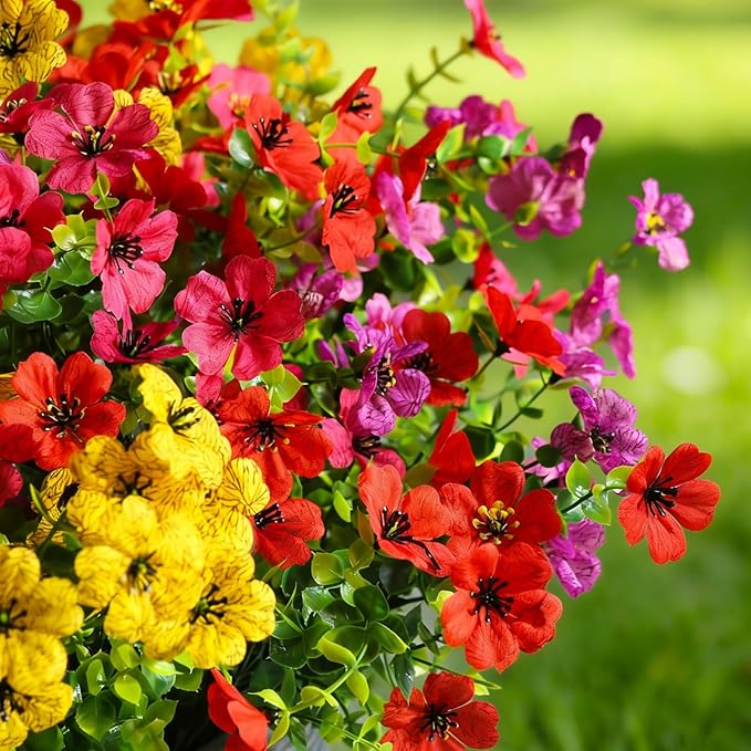 12 Pcs Artificial Flowers for Outdoors, Fake Outdoor Plastic Flowers for Outdoors UV Resistant, Fake Plants Artificial Plants Outdoor Plastic Plants, Silk Faux Spring Flowers for Outside