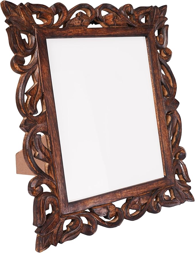 Large Hand Carved Mango Wood Rustic 8x10 Picture Frame with Real Glass - Aesthetic Vintage Wood Frame for Tabletop and Wall Mount Use - Rustic Home Decor Perfect for Your Memories