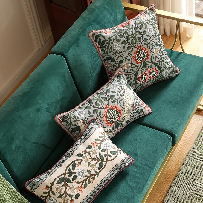 ISAENNE Vintage Linen Rectangle Throw Pillow Cover,Set of 2,20"x12"-Naples C