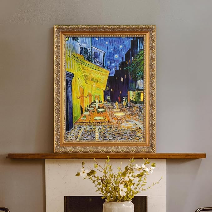 DIY Solid Wood Frame for 30x40 Canvas Oil Paintings, 2.4" Wide Antique Gold Ornate Picture Frame for Landscape Portrait Prints Posters (Empty Frame Only, No Plexiglass & Backing Board)