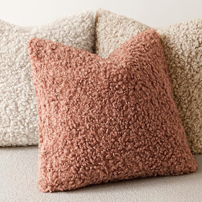 Foindtower 2 Pieces 24x24 Inch Dusty Pink, Faux Fur Throw Pillow Cover Accent Sherpa Furry Pillow Covers Fuzzy Soft Pillowcases Cozy Sheepskin Decorative Fleece Cushion Case for Bed Couch Living Room