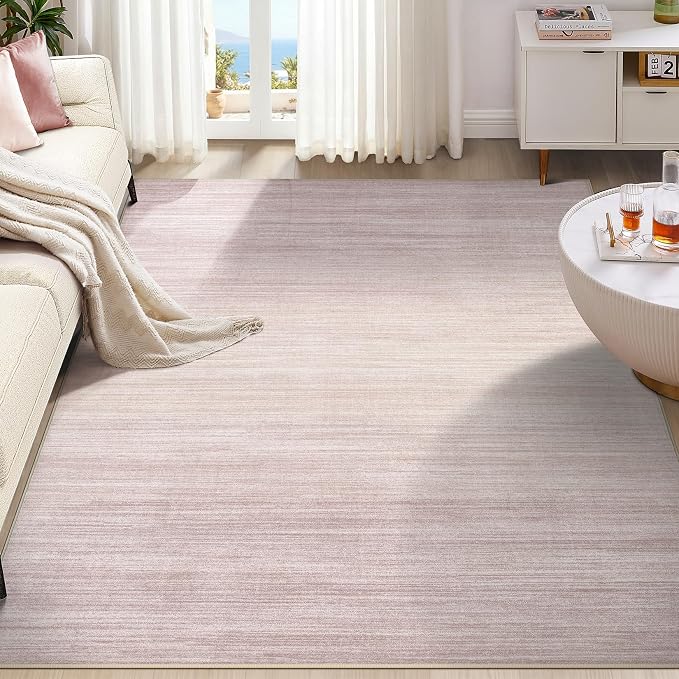 UERMEI 7x9 Washable Area Rug - Neutral Modern Abstract Living Room Rugs, Non-Slip Soft Large Indoor Floor Carpet for Bedroom Home Office & Under Dining Table Decor, Soft Pink