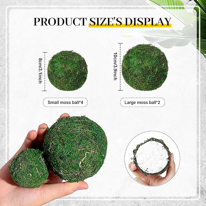 Jetec 18 Pcs Decorative Balls for Centerpiece Bowls Green Moss Balls Wicker Rattan Cord Decorative Bowl Fillers for Garden Vase Home Party Table Spring Christmas Farmhouse Rustic Decor(Large Size)