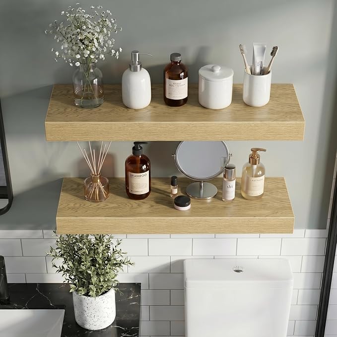 Vivelove 36 Inch Floating Shelves Wall Mounted for Display, 6.5 Deep Duty Shelves with Invisible Brackets for Living Room,Bedroom,Kitchen, Bathroom Storage & Decor,36" Wx6.5 Dx1.4 H - Oak